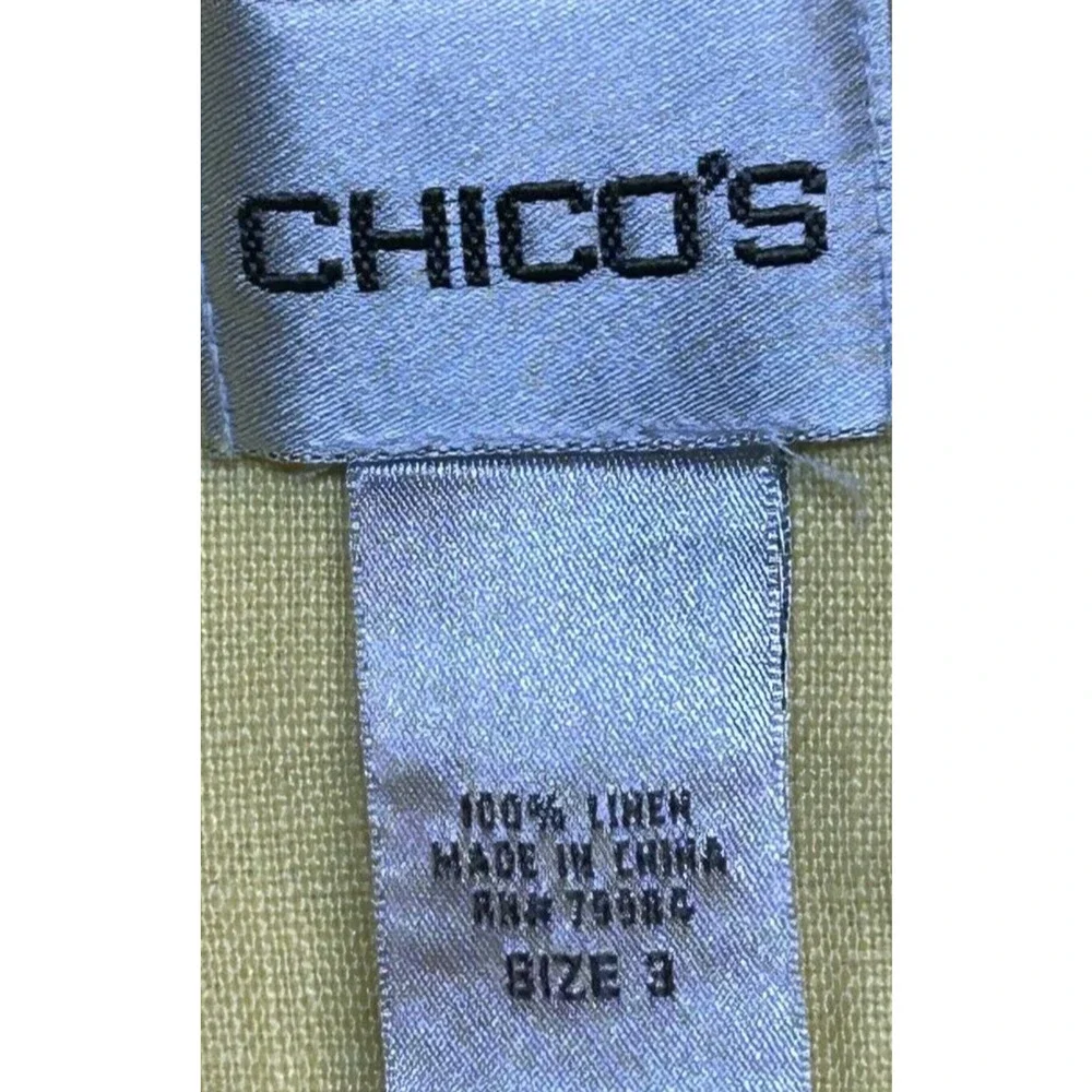 Chicos‎ Jacket Womens 3 XL 16 Yellow 100% Linen Wooden Buttons 3/4 Sleeve Top - Picture 6 of 8